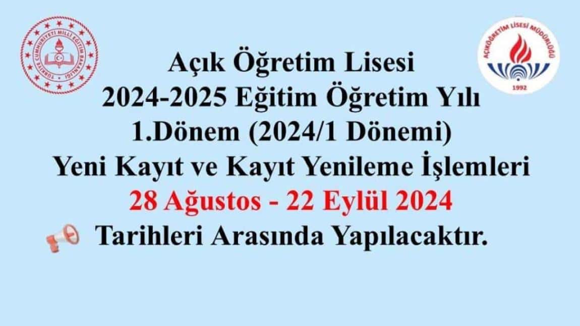 Açık Lise - Açık Ortaokul Yeni Kayıt ve Kayıt Yenileme Duyurusu 